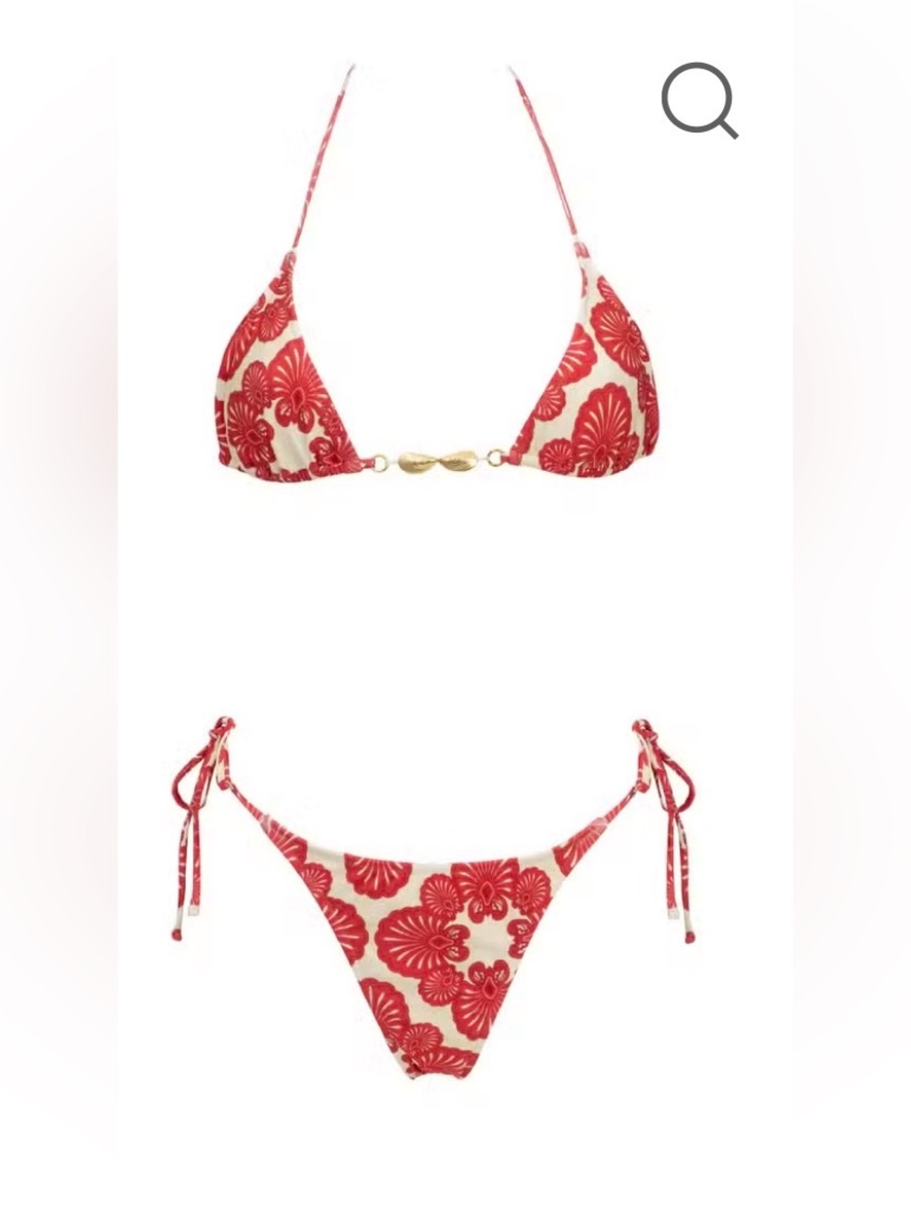 Shani Shemer Swimwear Red & Cream Floral String Bikini Top and Bottoms